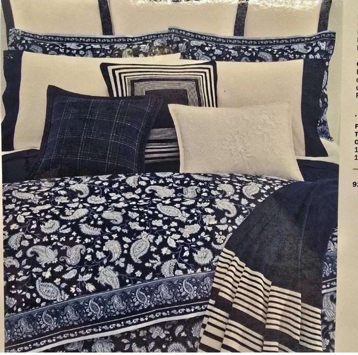 Edredón Ralph Lauren Queen azul marino blanco delfín cachemira 100 % algodón precio de venta sugerido por el fabricante 355 USD Foto 1 de 4