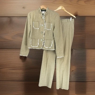 Blazer Vintage Seersucker Pantalones Traje 10 Algodón Elástico Verde Oliva Ligero Foto 1 de 4