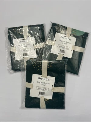 Grove Collaborative Organic Cotton Towels (3) Limited Ed Sparks Of Joy 16x26 NEW - Image 1 of 4