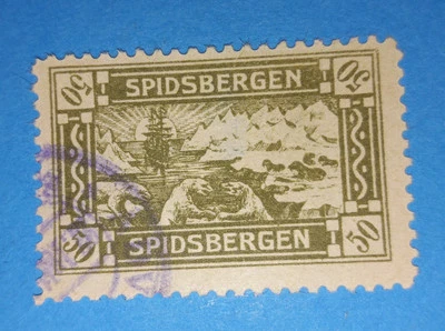 + 1911 年 Spitsbergen 北极熊 北极船 太阳 挪威 50ore 本地旁路 S/A#E32 — 第 1/2 张图片