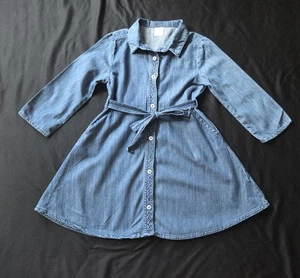 Wonder Nation Little Girl Blue Denim Dress With Belt And Pockets Size 6-6x - Picture 1 of 5