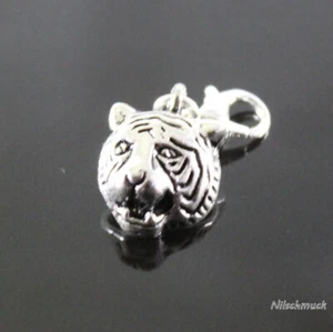 Ciondolo Charm Testa di Leone Argento con Chiusura a Moschettone 18mm - Foto 1 di 1