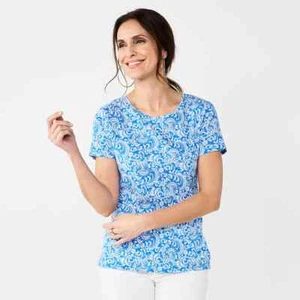 Women's Croft & Barrow Essential Crewneck Tee Blue Mod Paisley, Black Paisley - Bild 1 von 32