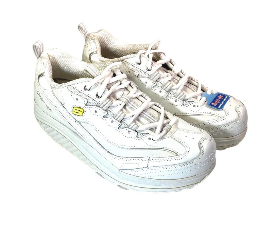 女士 Skechers Shape Ups 9.5 白色银色灰色色调步行鞋 11800/WSL — 第 1/4 张图片