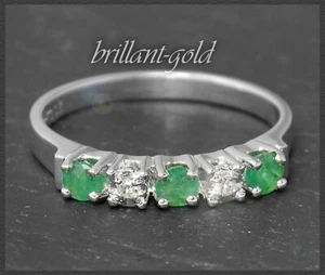 Diamant & Smaragd Ring in 585 Gold, 0,33ct Damen Bandring, Vintage um 1970 - Bild 1 von 5