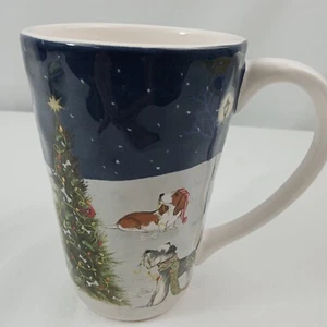 Pier 1 One Park Avenue Puppies Christmas Dog Tall Mug Ironstone Coffee Cup - Picture 1 of 8