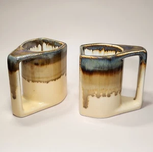 Vintage Rodolfo Padilla Style Swirl stoneware/ Drip Glaze Coffee Mugs Set of 2 - Picture 1 of 6