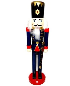 Nutcracker Wood Hand Painted Soldier Christmas Blue Red 15" Tall VTG *READ* - Picture 1 of 11