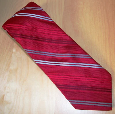 Corbata de seda Nicole Miller rayas rojas y grises para hombre 61" L x 3,75" W (D350) Foto 1 de 4