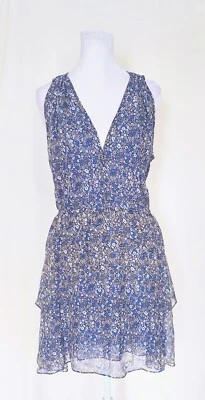 Derek Lam 10 Crosby Size 6 Silk Tiered Blue Floral Dress - Image 1 of 4