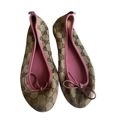 GUCCI Beige GG Monograma Lona Ballet Pisos 36.5 EU, 6.5 US, Foto 1 de 4
