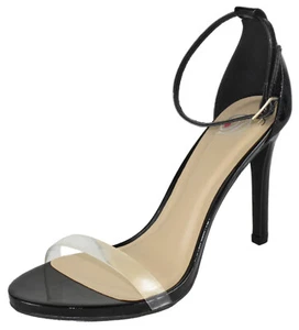 Delicious Ankle Strap Stiletto High Heel Open Toe Lucite Clear Band JACKEY Black - Picture 1 of 3