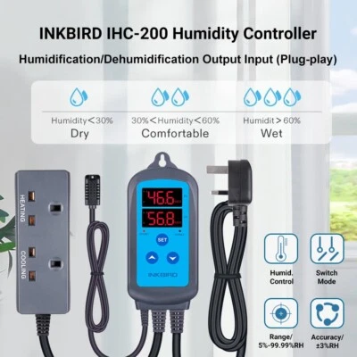 Inkbird Digital Humidistat Humidity Controller Fan 220V Hydroponic Greenhouse UK - Image 1 of 4