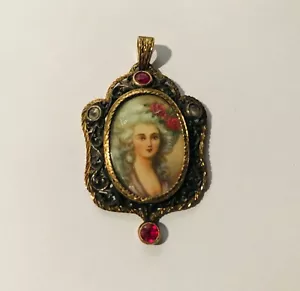 1 ciondolo antico fotoritratto artista dama 800 Oro 14 Kt Rose Diamante, Rubini - Foto 1 di 6