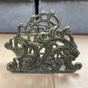 Vintage Brass Letter Holder Floral With Scrollwork Heavy Patina - Picture 1 of 5
