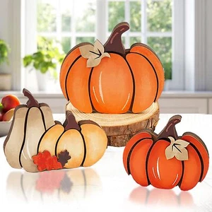 3 Pcs Autumn Pumpkin Decor- Fall Decorations for Home Table Decor Wooden Pump... - Picture 1 of 8