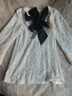 H&M Sequined Tie-back Dress Long Sleeve Sparkle White Sz  XS BNWT  - Image 1 of 4