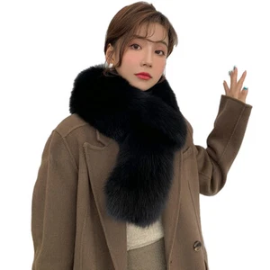 Damen Winter Fell Schal Echt Fuchspelz Warm Halstuch Flauschig Weich Schwarz Rosa - Bild 1 von 20