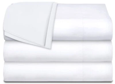 Paquete de 3 sábanas planas dobles de algodón blanco 66x104 pulgadas 200 hilos... Foto 1 de 4