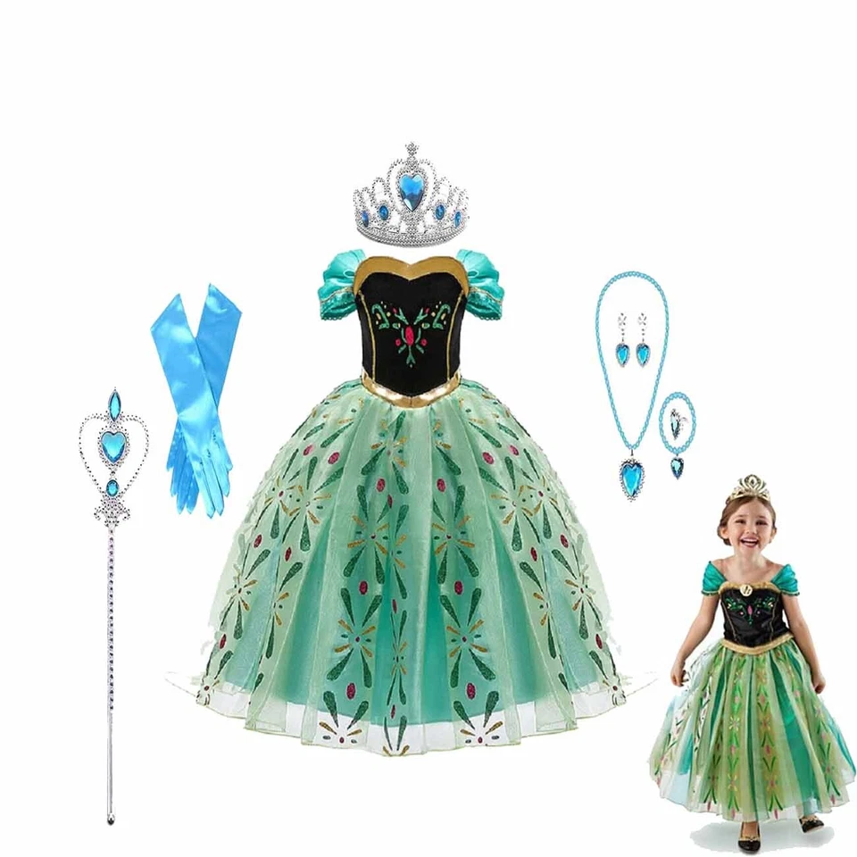 Princess Elsa Anna Role Cosplay Frozen Dress Costume Dress for Girls Toddler 2-9 - Image 1 of 4