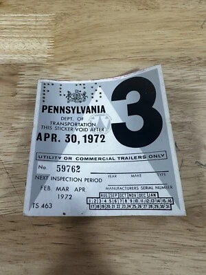 Vintage Original 1972 PA Pennsylvania Inspection Sticker Antique Car or Truck - Image 1 of 3