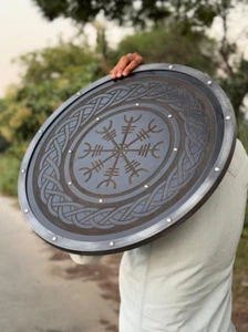 Medieval wooden Viking Shield Celtic Scottish Targe Round Shield Larp Sca - Picture 1 of 7