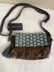 Chloe und Lex Strick gewebte Fransen Handtasche Quaste Boho Hippie faltbar Druckknopf Riemen - Bild 1 von 17