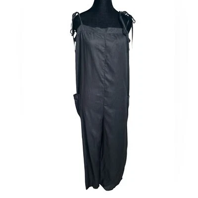 Macacão ASOS preto perna larga tamanho 8 alça espaguete amarração de ombro casual conforto - Imagem 1 de 4