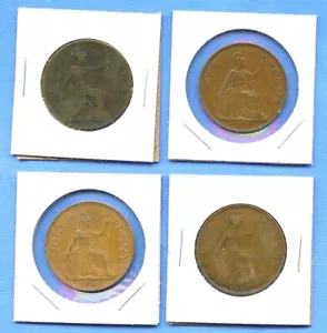 Lot of 4 English One Penny 1896, 1921, 1938, 1967 Great Britain #99 England UK - Picture 1 of 3