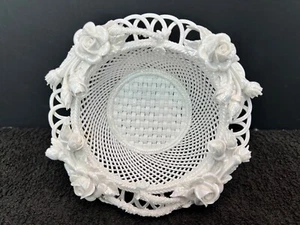 Daly Celtic Weave China Porcelain Basket - White Floral Trim No Handle - Picture 1 of 8