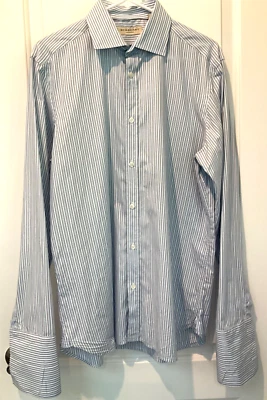 BURBERRY LONDON Dress Shirt 16 41 Blue White Stripe French Cuff Mens M EUC - Image 1 of 4