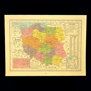 Nachkrieg POLEN Karte WWII Wandbild Deko Original 40er Jahre ca 1945 Warszawa - Bild 1 von 6