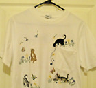 Embroidered Cats Pocket T-shirt Cat's All Over Small Petite Short Sleeve