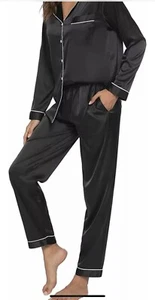 Ekouaer Satin Pajamas Long Sleeve Sleepwear Size Small Button Down Lounge NWT - Picture 1 of 11