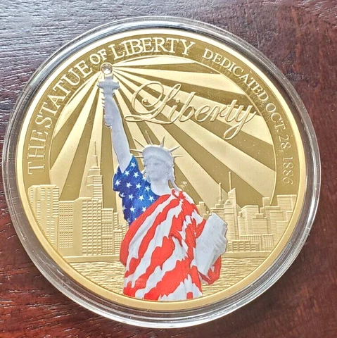 Statue of Liberty  Coin 24K Gold Silver Swarovski  NEW American Mint Proof Cover