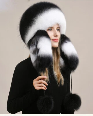 Sombrero de piel de zorro real para mujer ruso Ushanka cosaco Mongolia sombrero de trampero gorra cálida Foto 1 de 4