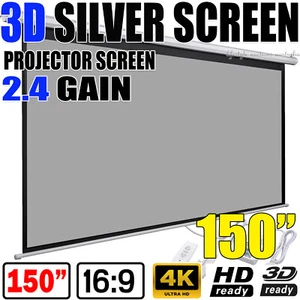 150" 3D SILVER SCREEN 16:9 ELECTRIC MOTORISED TV PROJECTOR CINEMA SCREEN + REMOT - Picture 1 of 1