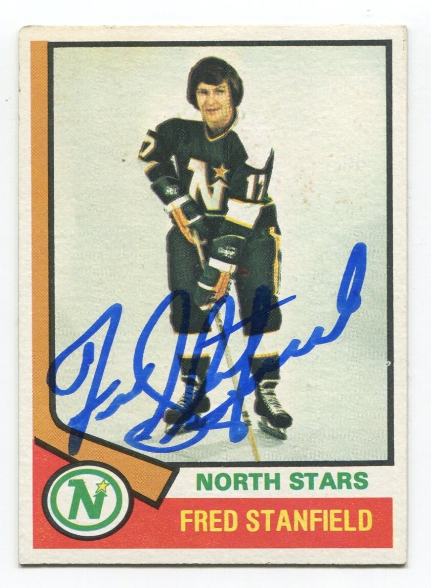 1974-75 Topps Fred Stanfield Signed NHL Hockey Card Autograph AUTO #31