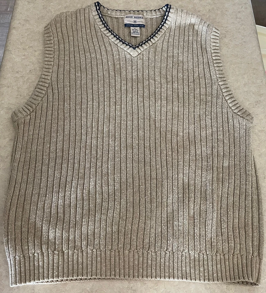 Chaleco Suéter High Sierra De Colección Cuello en V Sin Mangas Para Hombre XL Beige Papá Abuelo Foto 1 de 4