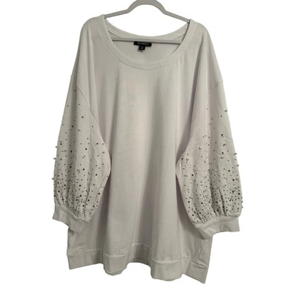 Roaman’s Nuevo sin Etiquetas Elegante Informal Perla y Tachonado Manga Globo Sudadera Túnica 2X Foto 1 de 4