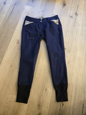 Calça Baker 5A Equine Couture Joelho Patch Azul Marinho Xadrez Tamanho 30 - Imagem 1 de 4