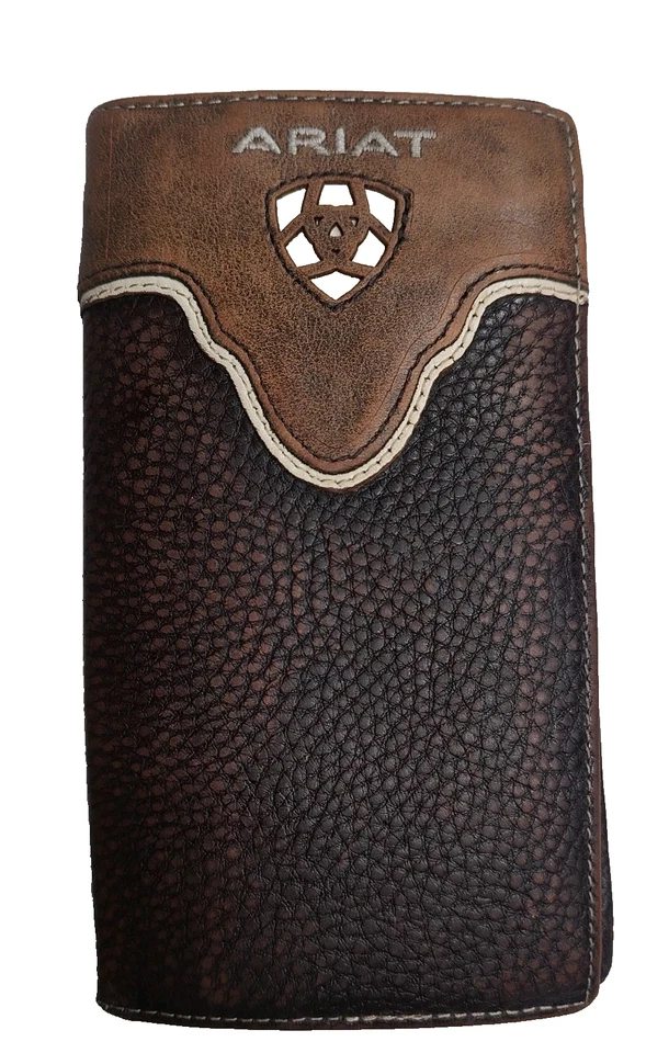 Cartera Ariat Cuero Rodeo Doble Plegable Marrón 12 Ranuras para Tarjetas Excelente Estado Foto 1 de 4