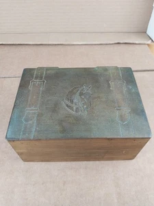 Vintage Bronze Schatulle Zeder gefüttert geätzt Pferd Reitsport - Bild 1 von 16