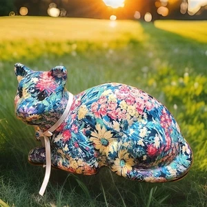Joan Baker Design Katze Vintage Blumen Porzellan Patchwork Statue Figur 13x8x6" - Bild 1 von 5