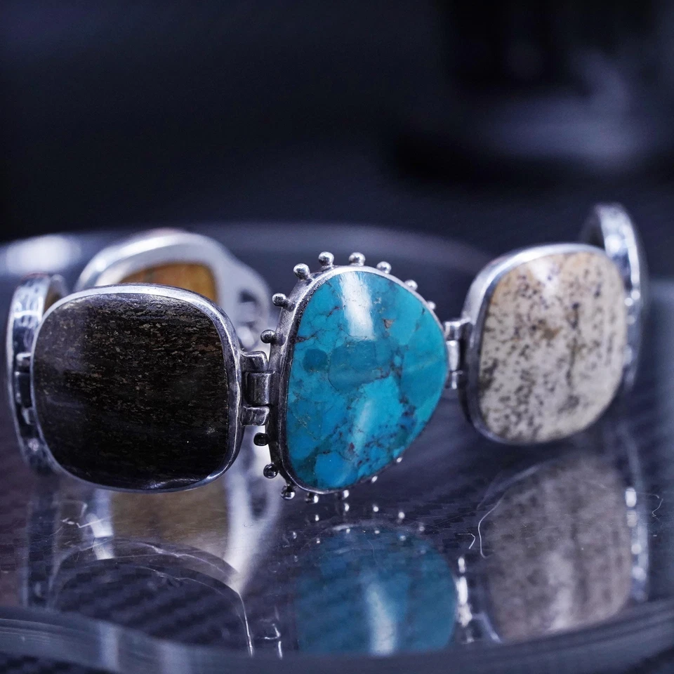 Pulsera de plata de ley 925 Silpada de 7,25”, piedras preciosas B1934 turquesa jaspe Foto 1 de 4