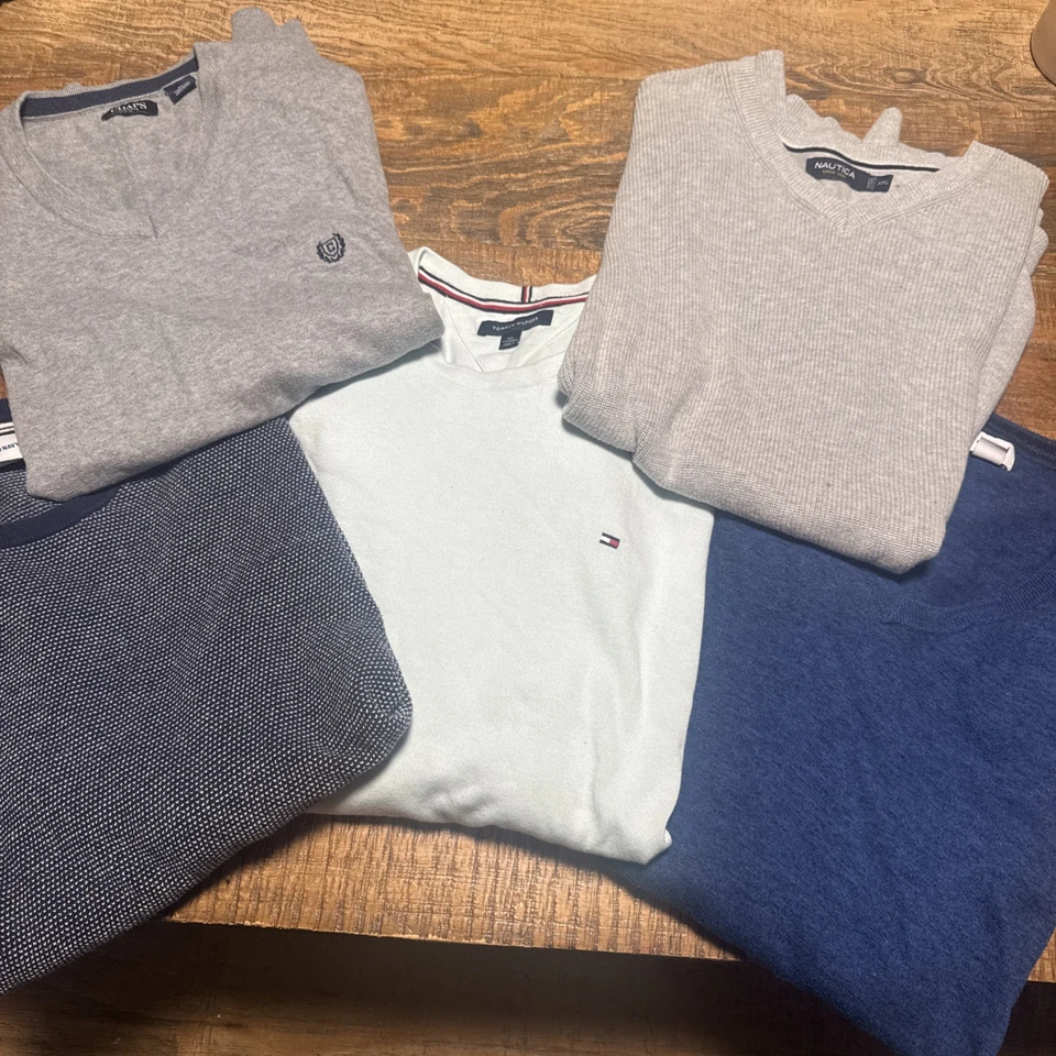 Lote De 5 Hombres XXL Suéter Suéter Chaleco Antiguo Azul Marino Náutica Chaps Tommy Hilfiger Foto 1 de 4