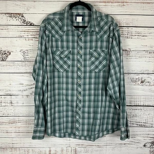 Men's EUC Wrangler Pearl Snap Western Green White Plaid Rodeo Cowboy Shirt XXL - Picture 1 of 6