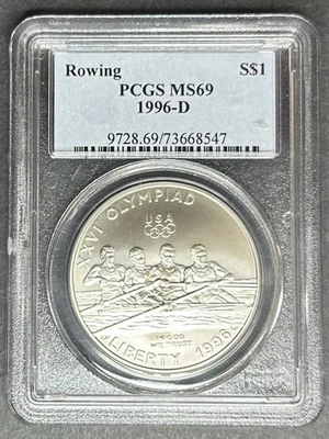 1996-D Rowing Dollar PCGS MS-69, Buy 3 Items, Get $5 Off! - Image 1 of 2