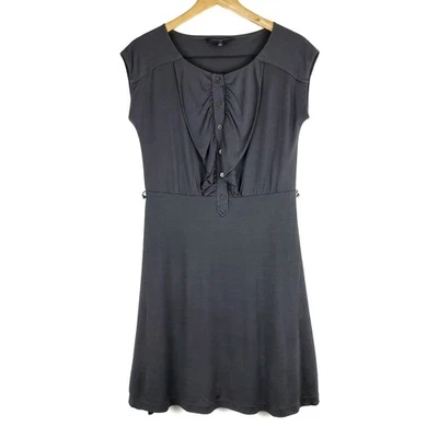 Banana Republic Gray Silk Jersey Ruffle Placket Mini Dress Petite M Academia Y2K - Image 1 of 4