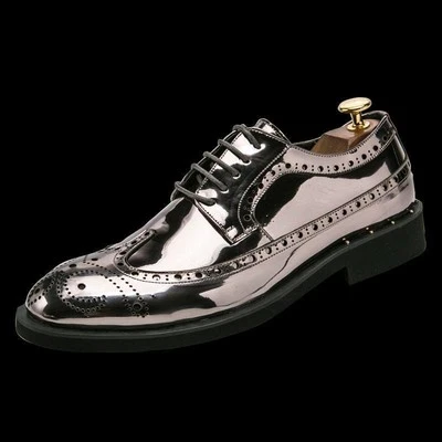 Zapatos Oxford formales de cuero brillante con cordones punta de ala fiesta brogue tallado para hombre Foto 1 de 4